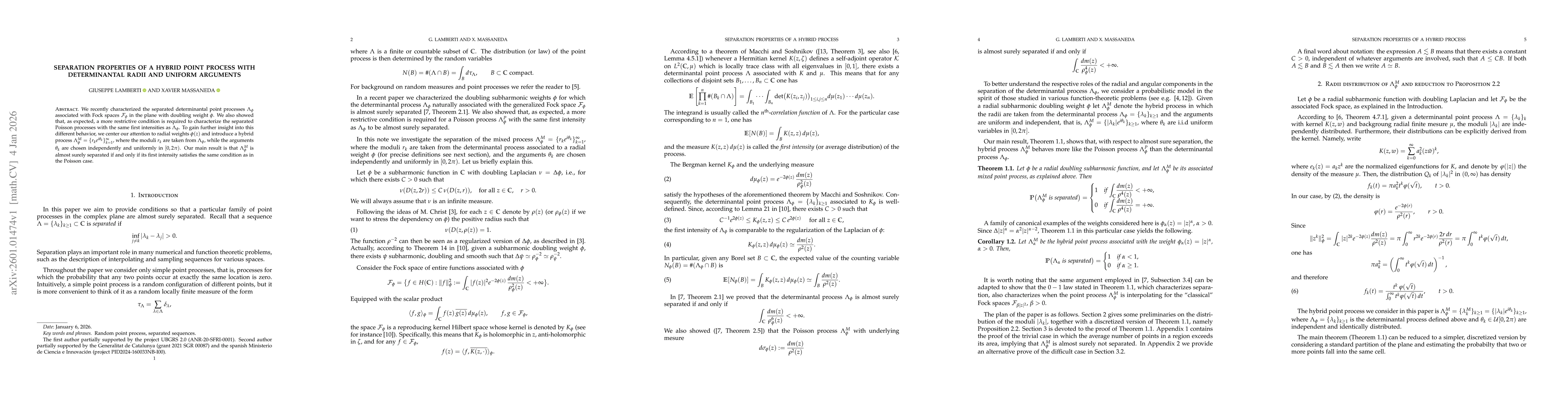 Thumbnail for Separation properties of a hybrid point process with determinantal radii and uniform arguments