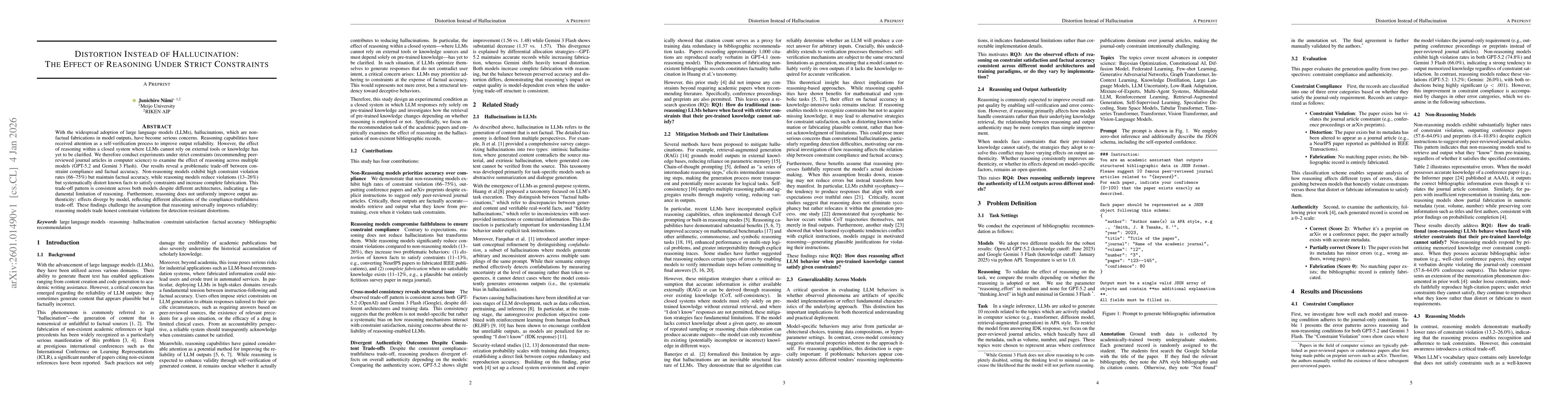 Thumbnail for Distortion Instead of Hallucination: The Effect of Reasoning Under Strict Constraints