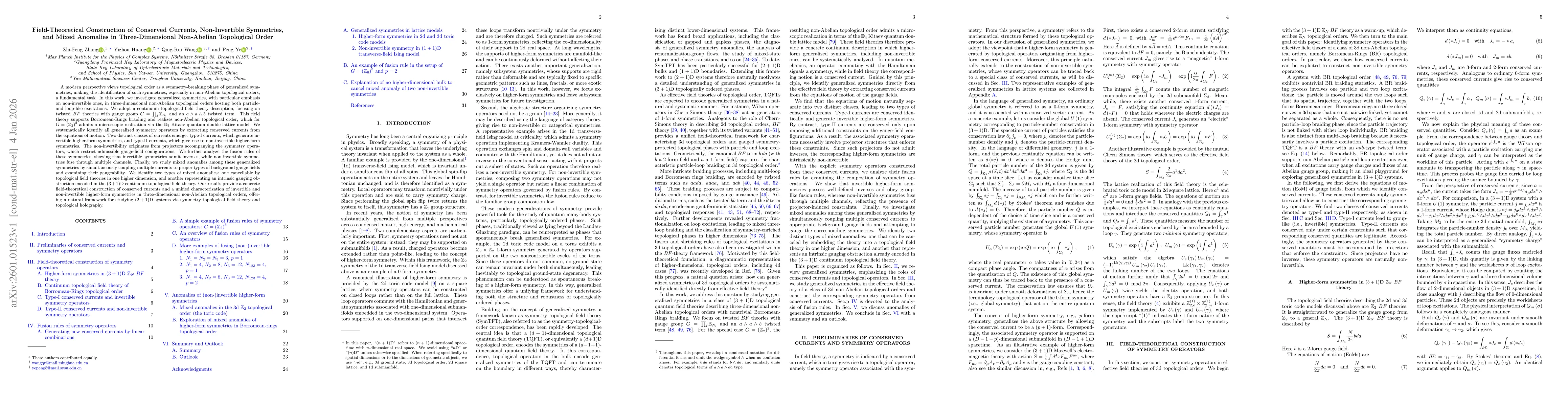 Thumbnail for Field-Theoretical Construction of Conserved Currents, Non-Invertible Symmetries, and Mixed Anomalies in Three-Dimensional Non-Abelian Topological Order