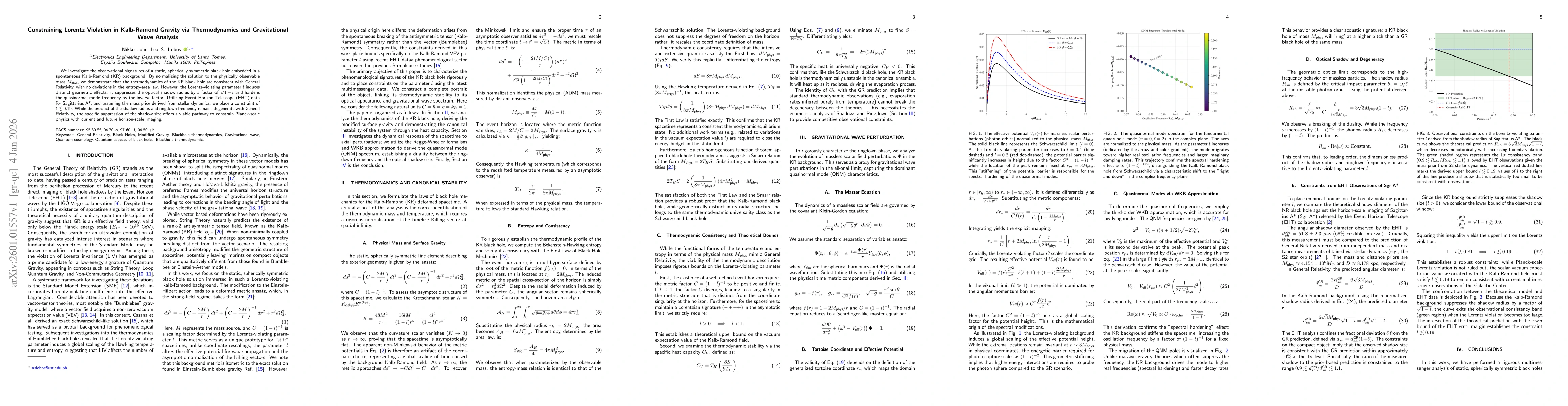 Thumbnail for Constraining Lorentz Violation in Kalb-Ramond Gravity via Thermodynamics and Gravitational Wave Analysis