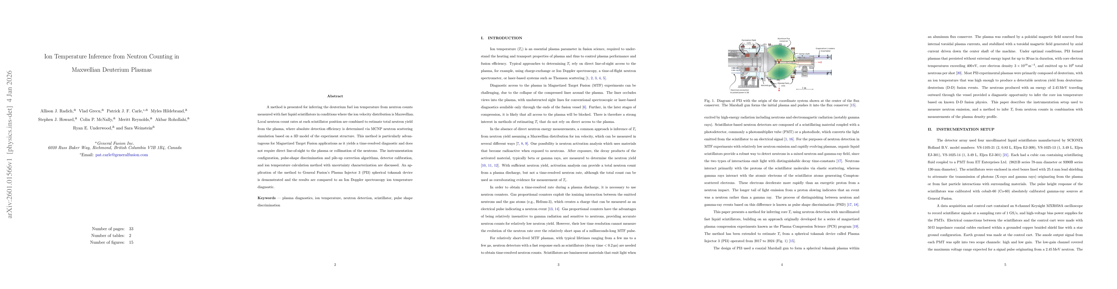 Thumbnail for Ion Temperature Inference from Neutron Counting in Maxwellian Deuterium Plasmas