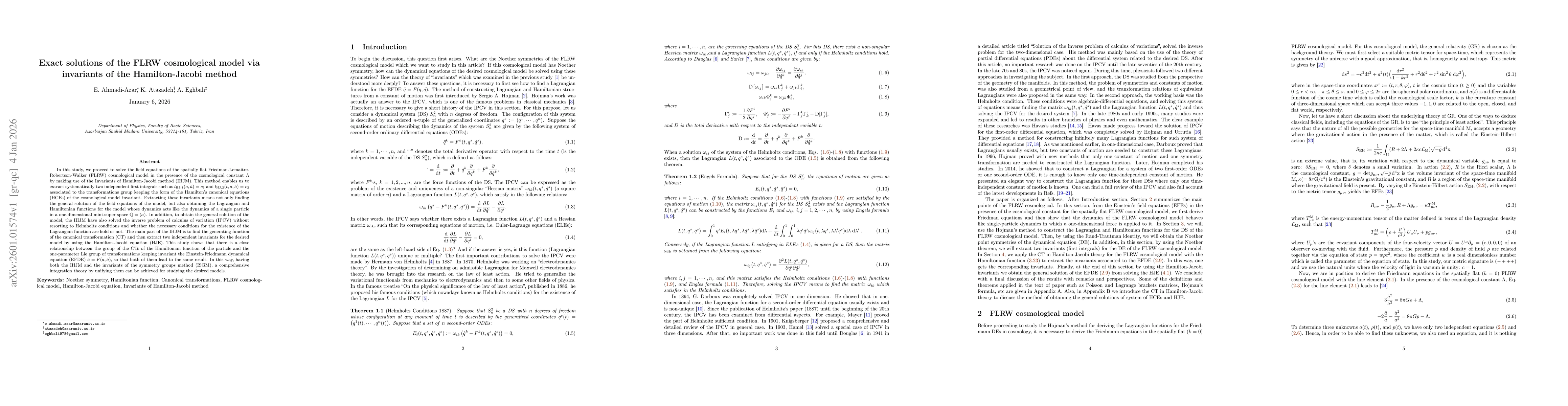Thumbnail for Exact solutions of the FLRW cosmological model via invariants of the Hamilton-Jacobi method