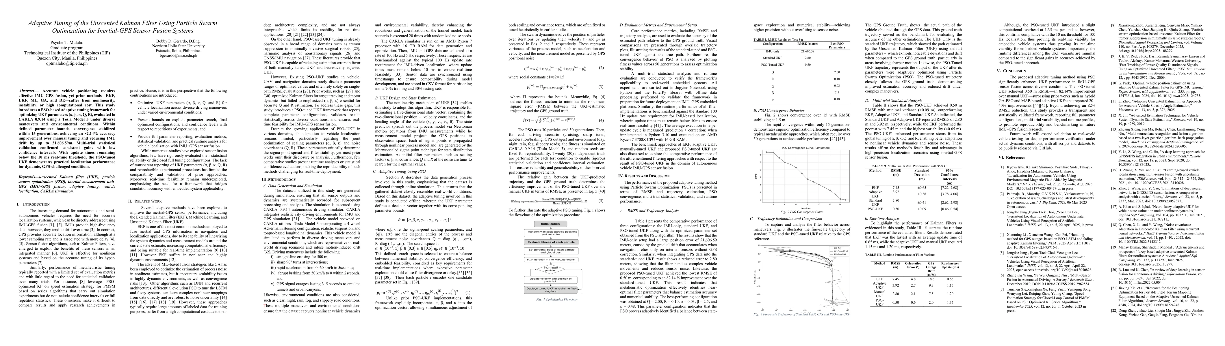 Thumbnail for Adaptive Tuning of the Unscented Kalman Filter using Particle Swarm Optimization for Inertial-GPS Sensor Fusion Systems