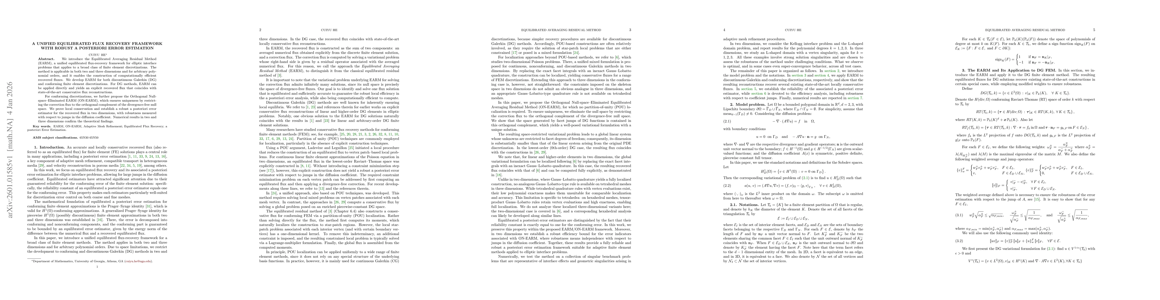 Thumbnail for A Unified Equilibrated Flux Recovery Framework with Robust A Posteriori Error Estimation