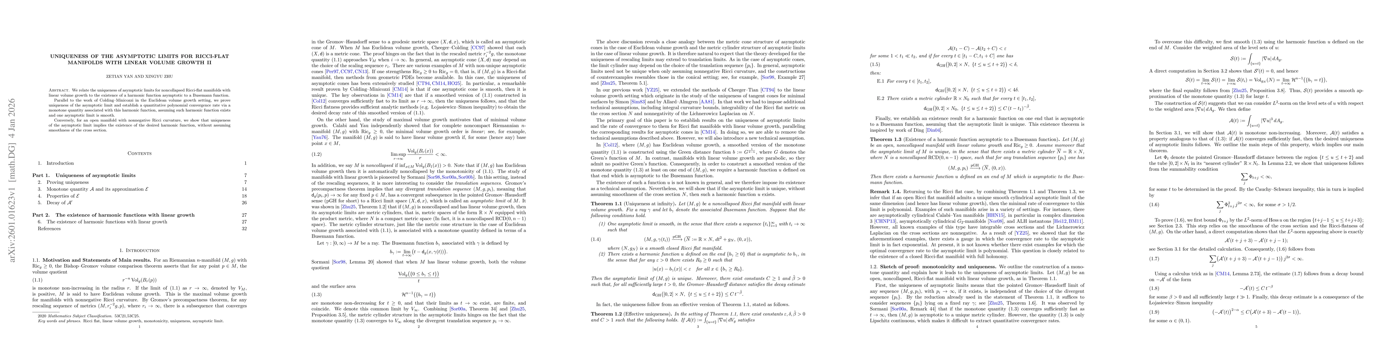 Thumbnail for Uniqueness of the asymptotic limits for Ricci-flat manifolds with linear volume growth II