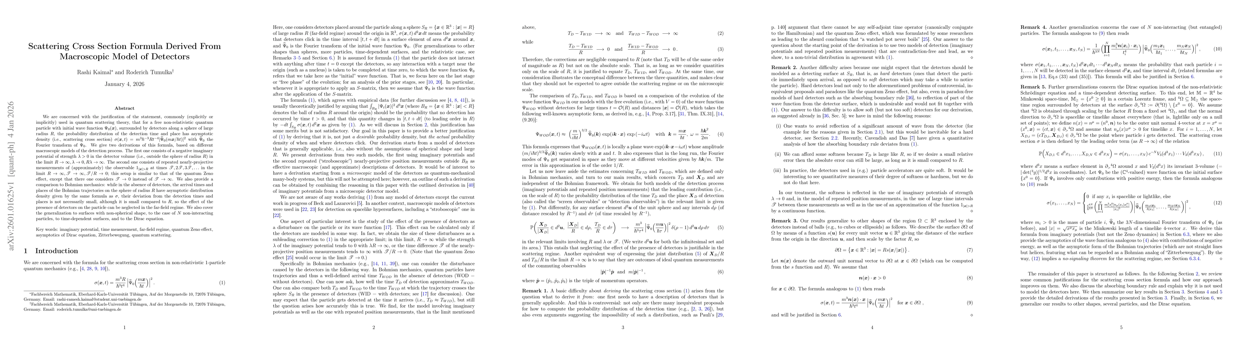Thumbnail for Scattering Cross Section Formula Derived From Macroscopic Model of Detectors