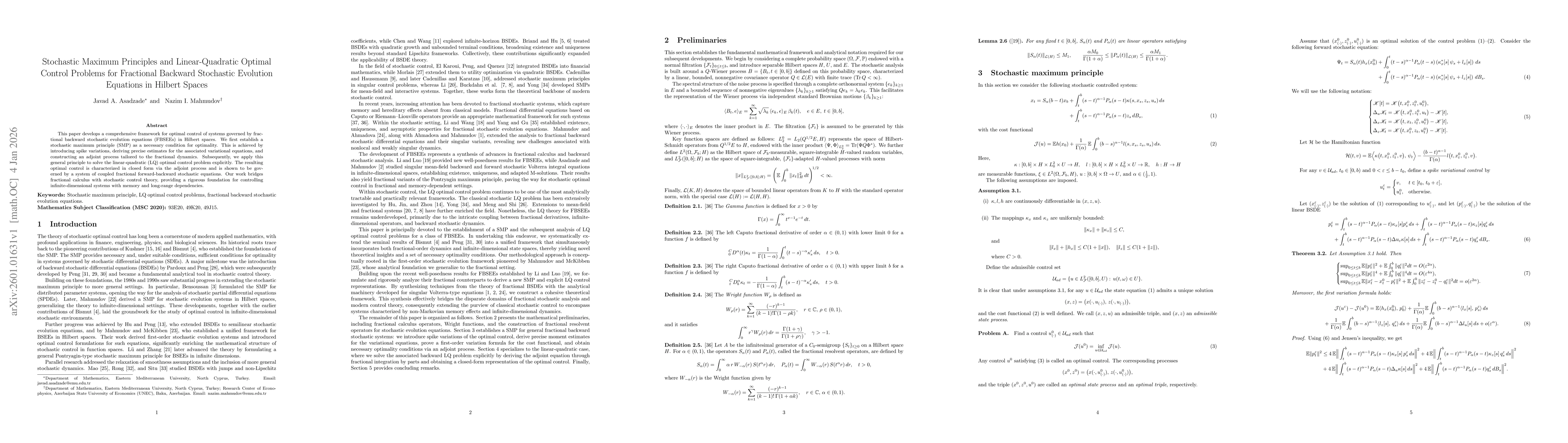 Thumbnail for Stochastic Maximum Principles and Linear-Quadratic Optimal Control Problems for Fractional Backward Stochastic Evolution Equations in Hilbert Spaces