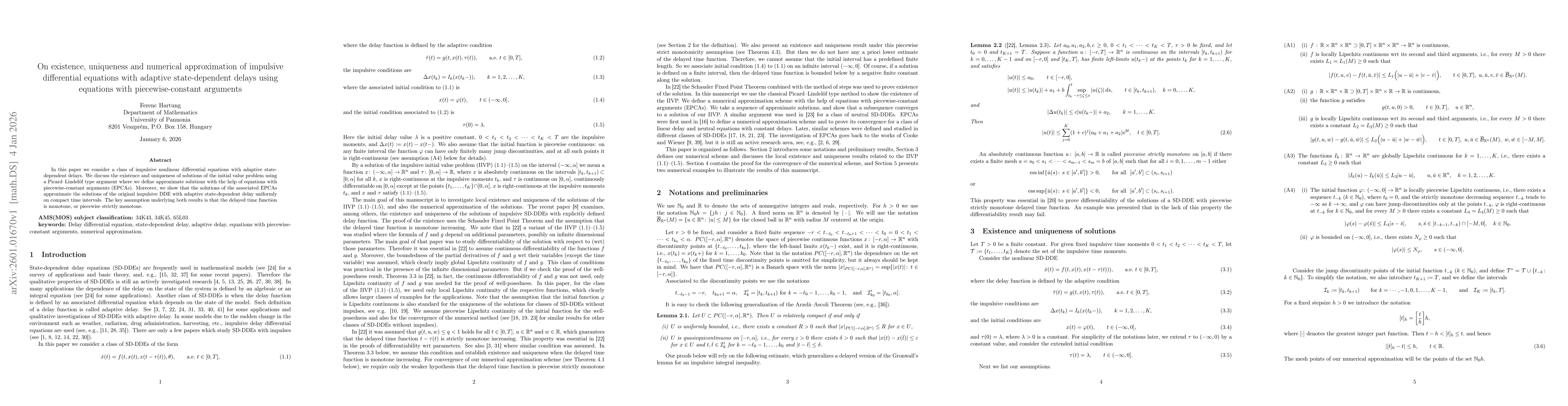 Thumbnail for On existence, uniqueness and numerical approximation of impulsive differential equations with adaptive state-dependent delays using equations with piecewise-constant arguments