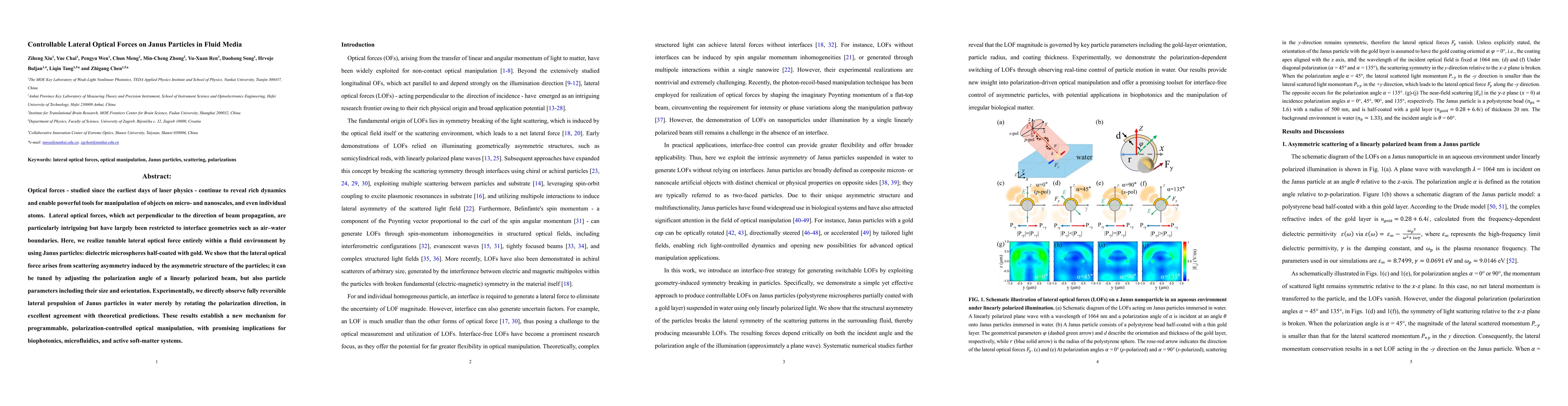 Thumbnail for Controllable Lateral Optical Forces on Janus Particles in Fluid Media