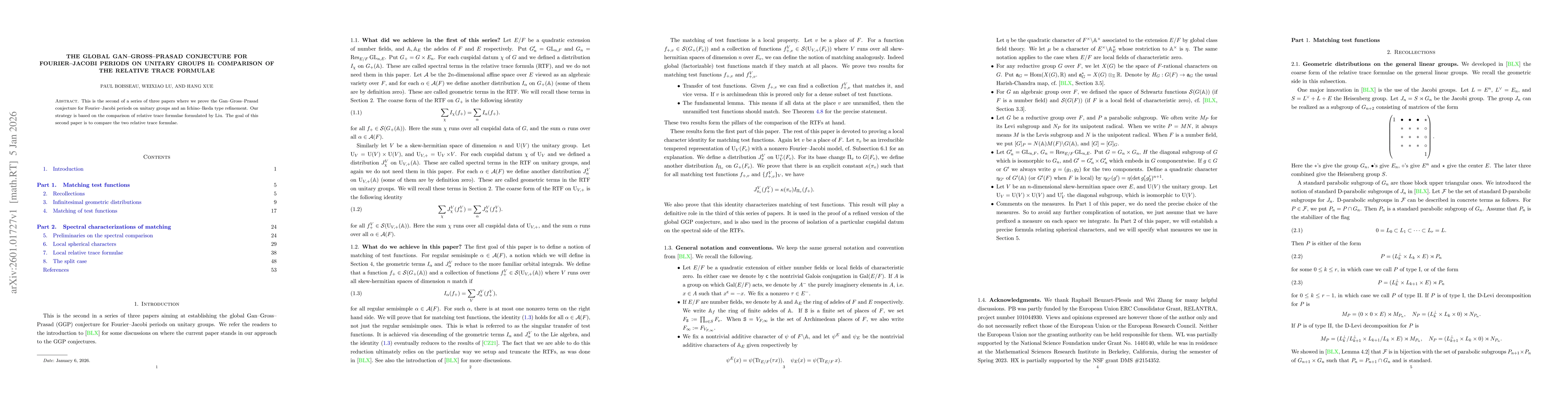 Thumbnail for The global Gan--Gross--Prasad conjecture for Fourier--Jacobi periods on unitary groups II: Comparison of the relative trace formulae