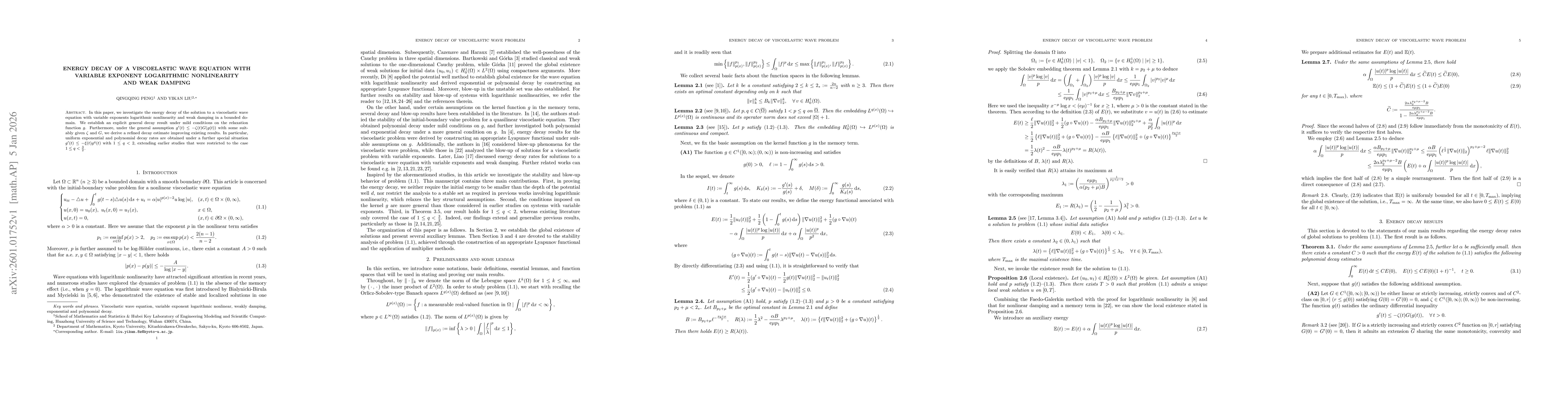 Thumbnail for Energy decay of a viscoelastic wave equation with variable exponent logarithmic nonlinearity and weak damping