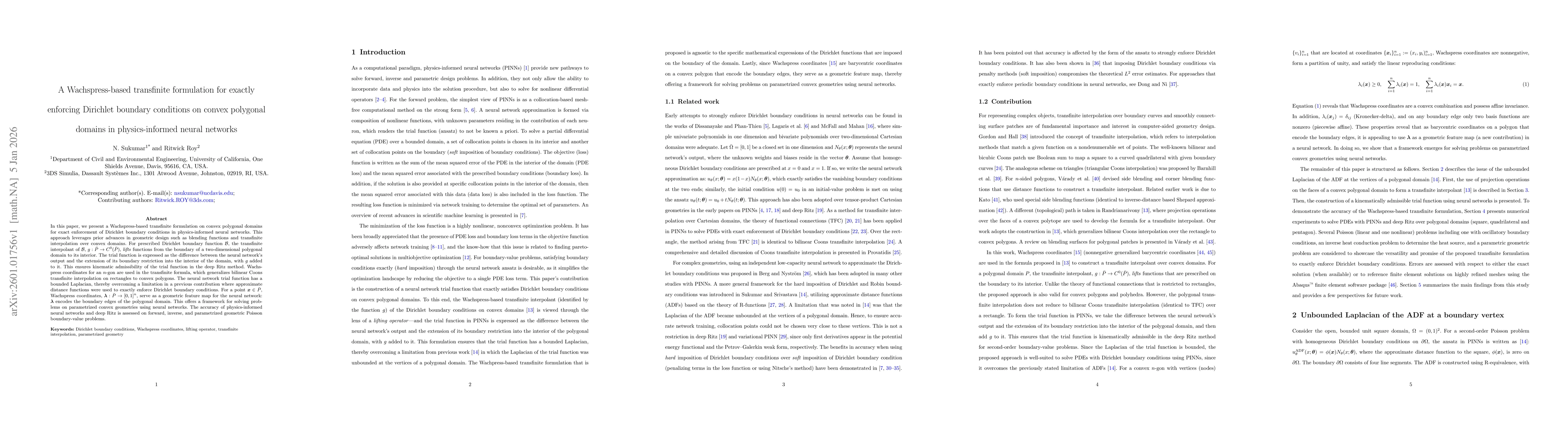 Thumbnail for A Wachspress-based transfinite formulation for exactly enforcing Dirichlet boundary conditions on convex polygonal domains in physics-informed neural networks