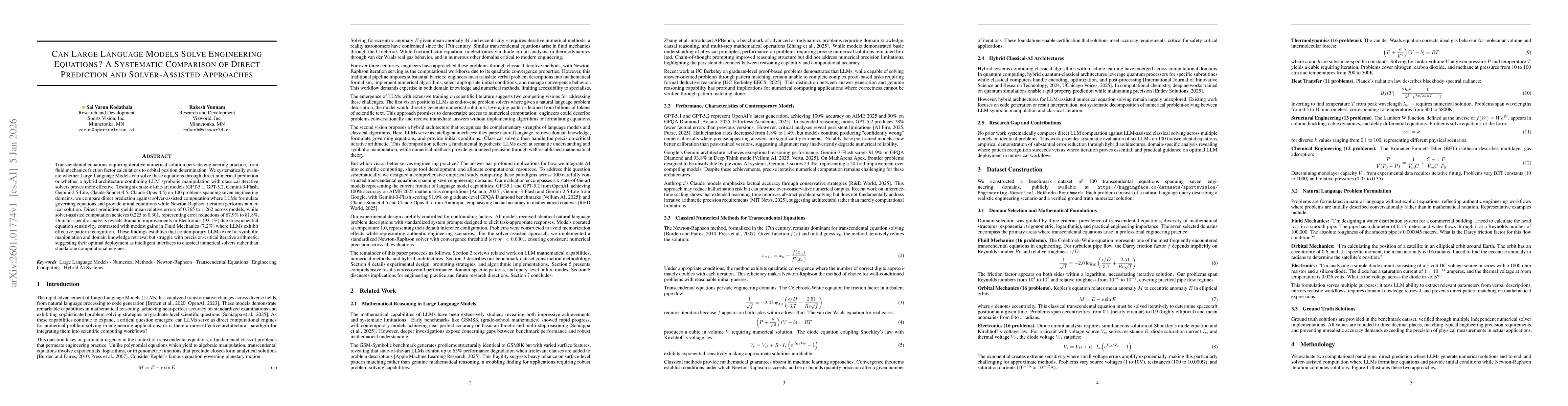 Thumbnail for Can Large Language Models Solve Engineering Equations? A Systematic Comparison of Direct Prediction and Solver-Assisted Approaches