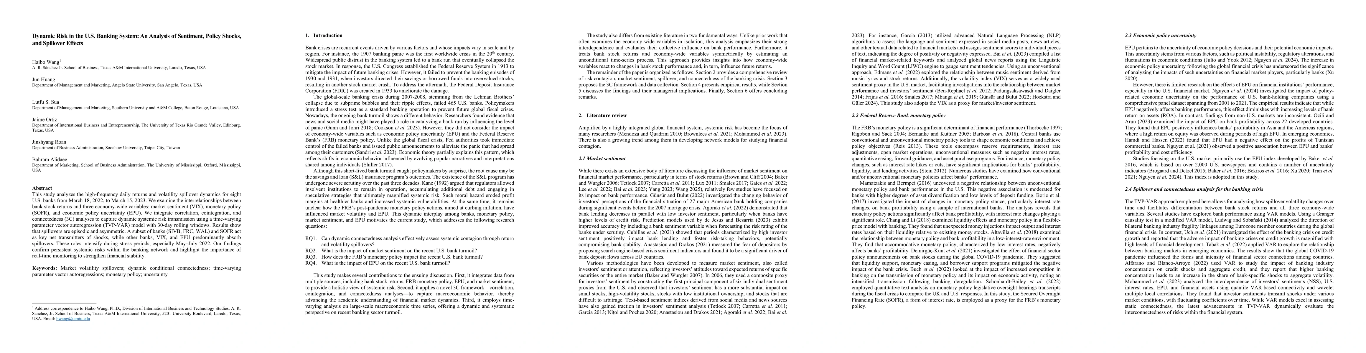Thumbnail for Dynamic Risk in the U.S. Banking System: An Analysis of Sentiment, Policy Shocks, and Spillover Effects