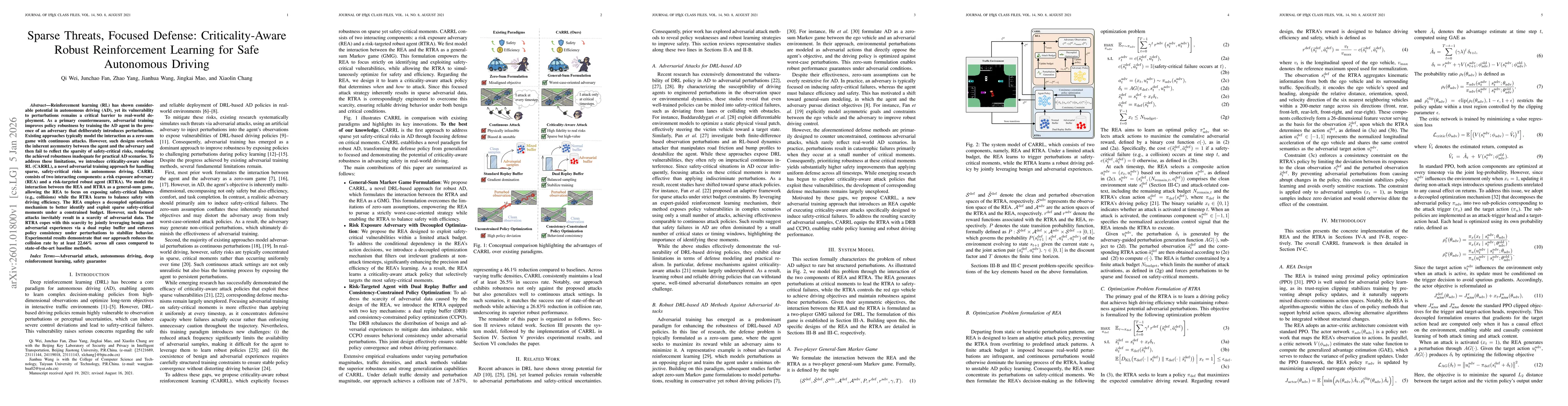 Thumbnail for Sparse Threats, Focused Defense: Criticality-Aware Robust Reinforcement Learning for Safe Autonomous Driving