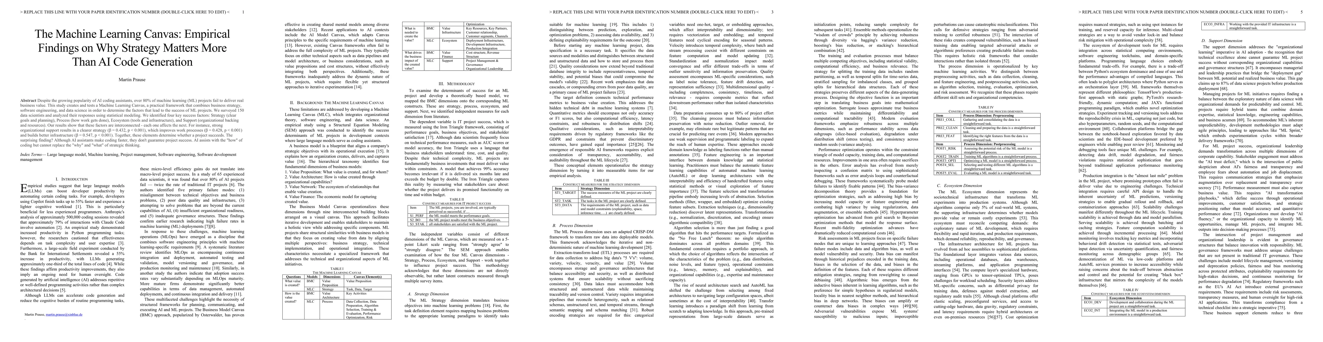 Thumbnail for The Machine Learning Canvas: Empirical Findings on Why Strategy Matters More Than AI Code Generation
