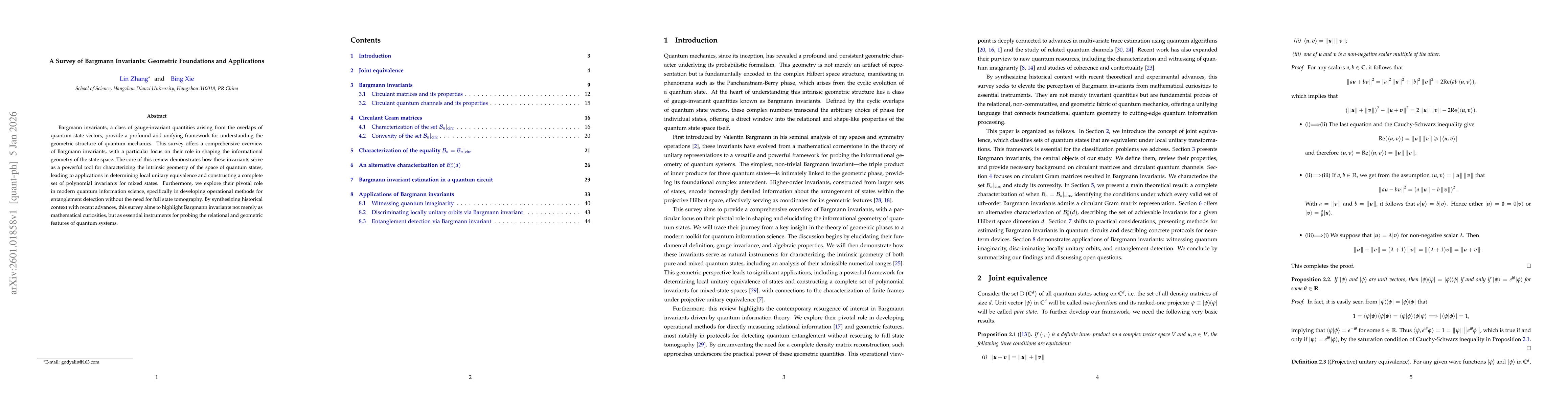 Thumbnail for A Survey of Bargmann Invariants: Geometric Foundations and Applications