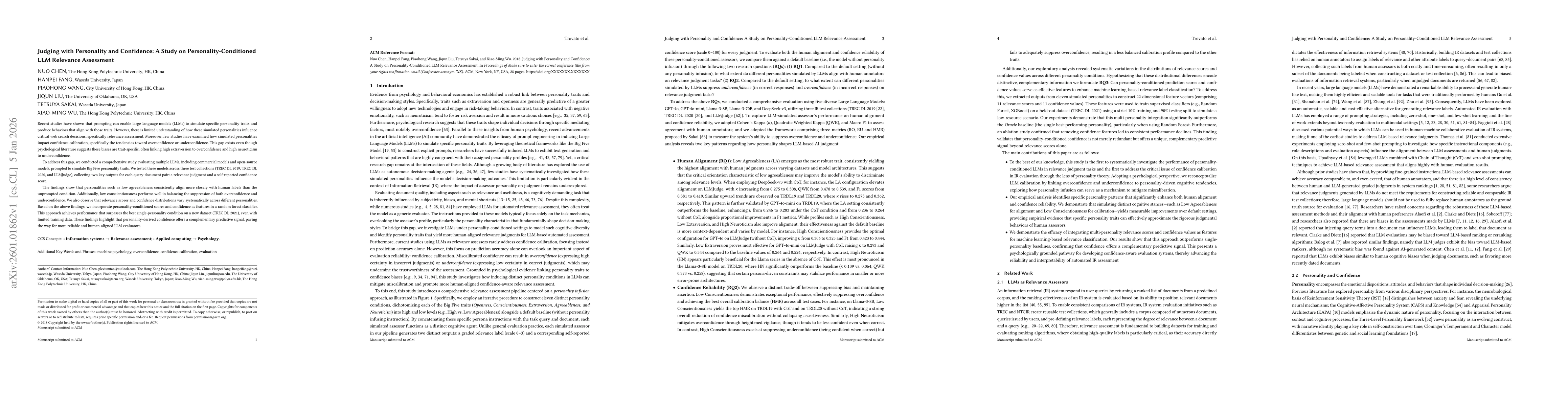 Thumbnail for Judging with Personality and Confidence: A Study on Personality-Conditioned LLM Relevance Assessment