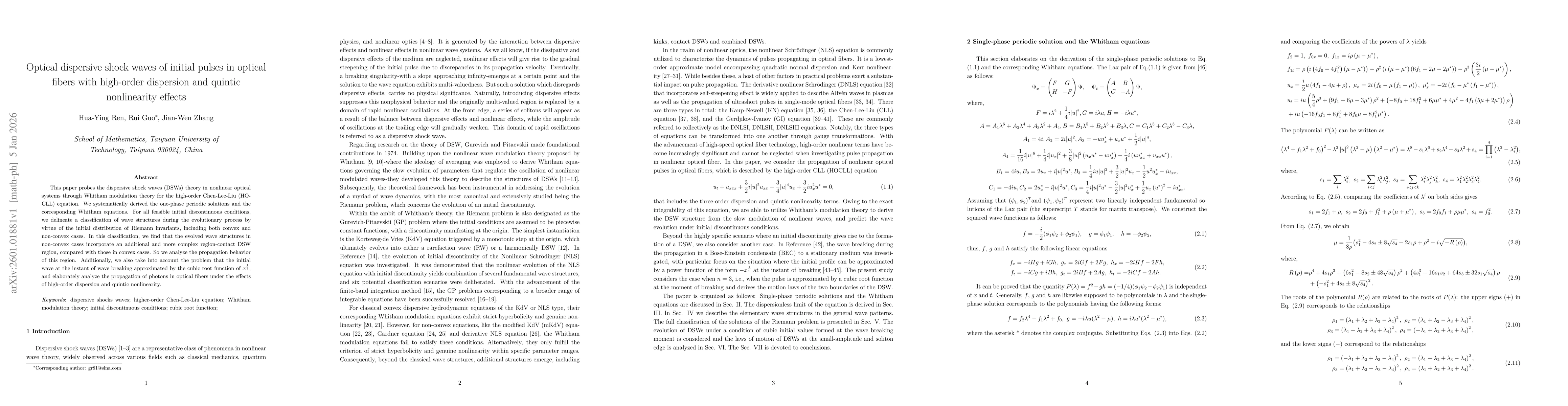 Thumbnail for Optical dispersive shock waves of initial pulses in optical fibers with high-order dispersion and quintic nonlinearity effects