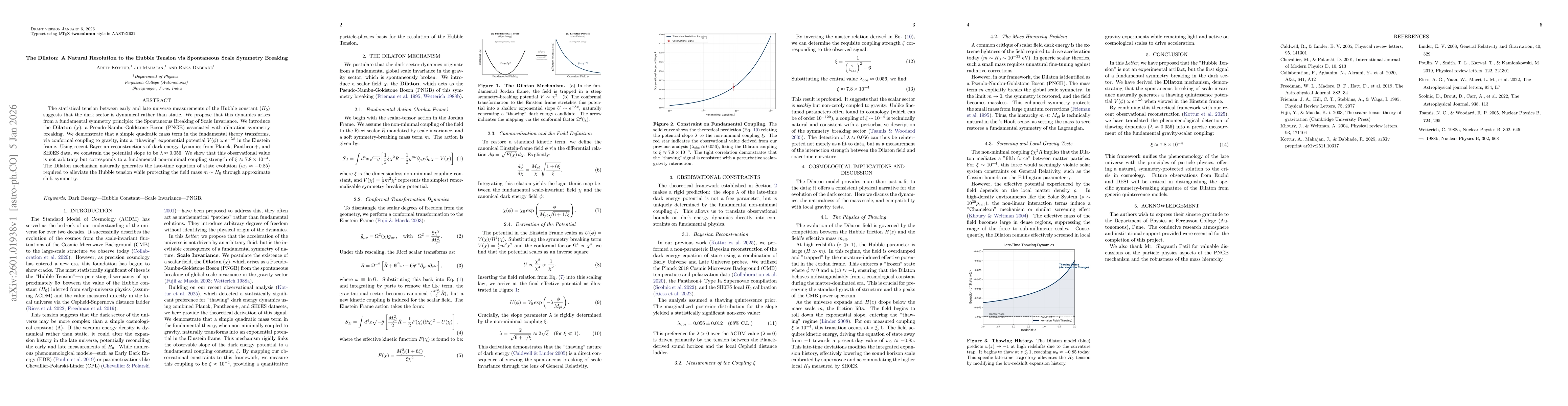 Thumbnail for The Dilaton: A Natural Resolution to the Hubble Tension via Spontaneous Scale Symmetry Breaking