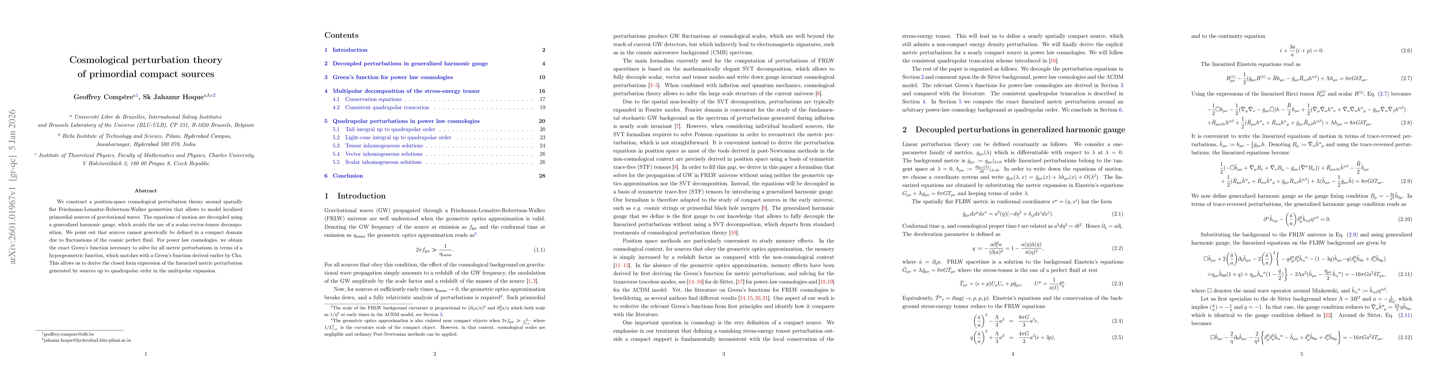 Thumbnail for Cosmological perturbation theory of primordial compact sources