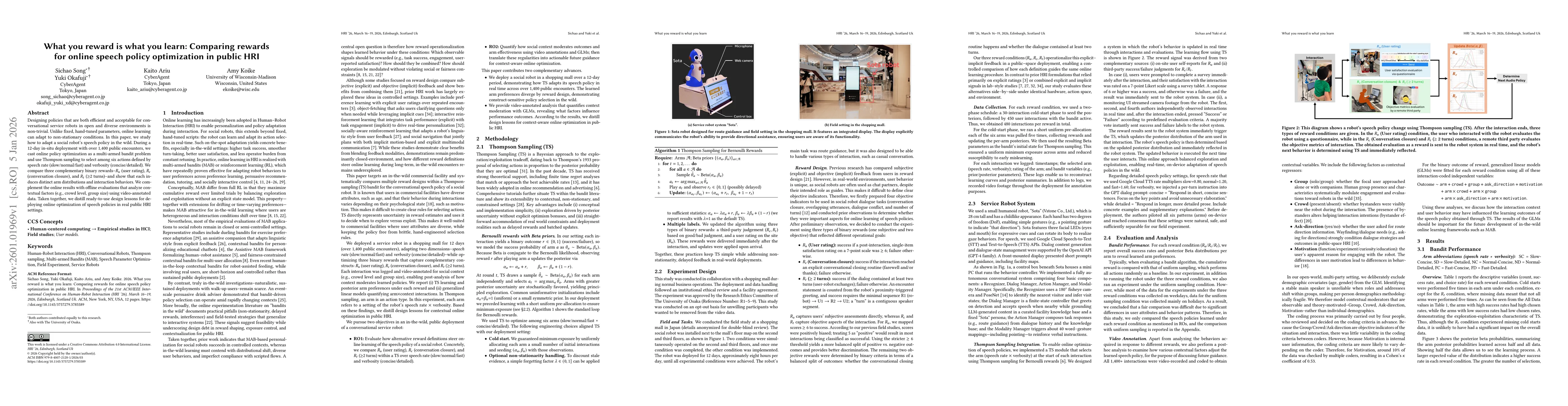 Thumbnail for What you reward is what you learn: Comparing rewards for online speech policy optimization in public HRI