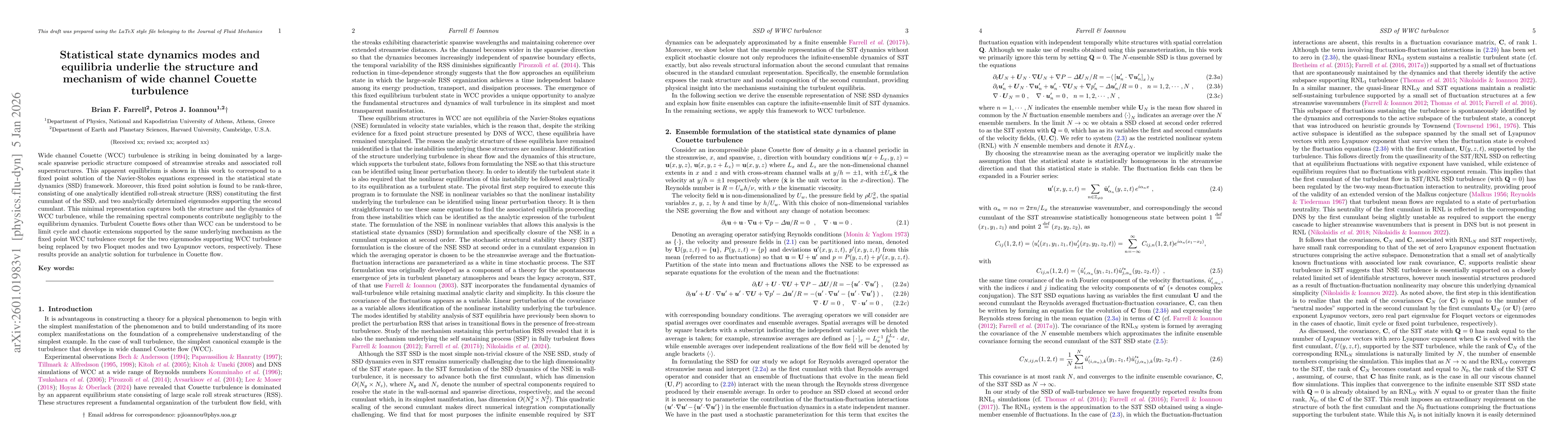 Thumbnail for Statistical state dynamics modes and equilibria underlie the structure and mechanism of wide channel Couette turbulence