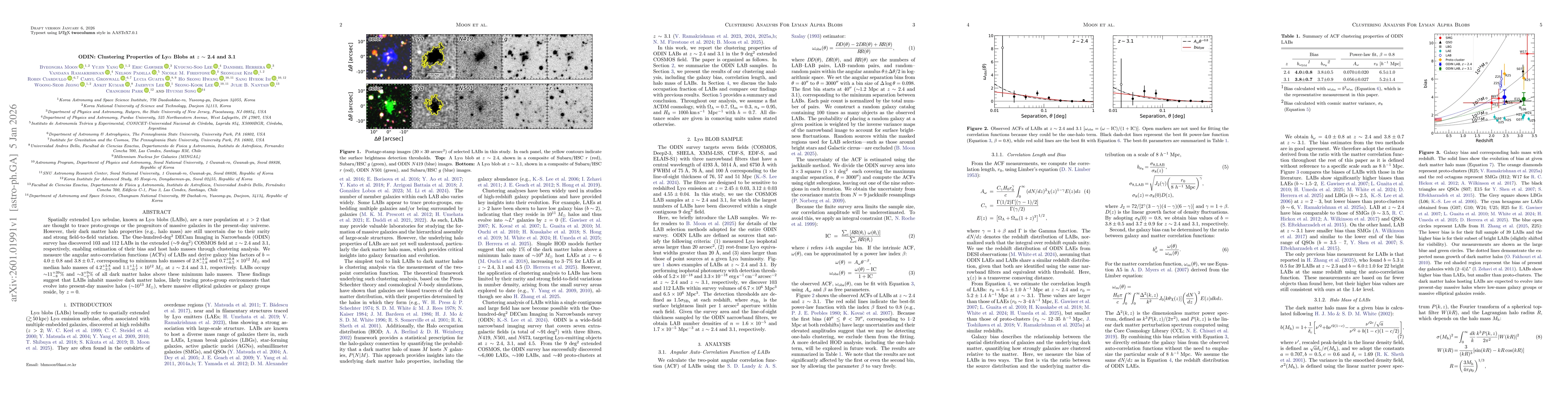 Thumbnail for ODIN: Clustering Properties of Ly$α$ Blobs at $z$ $\sim$ 2.4 and 3.1