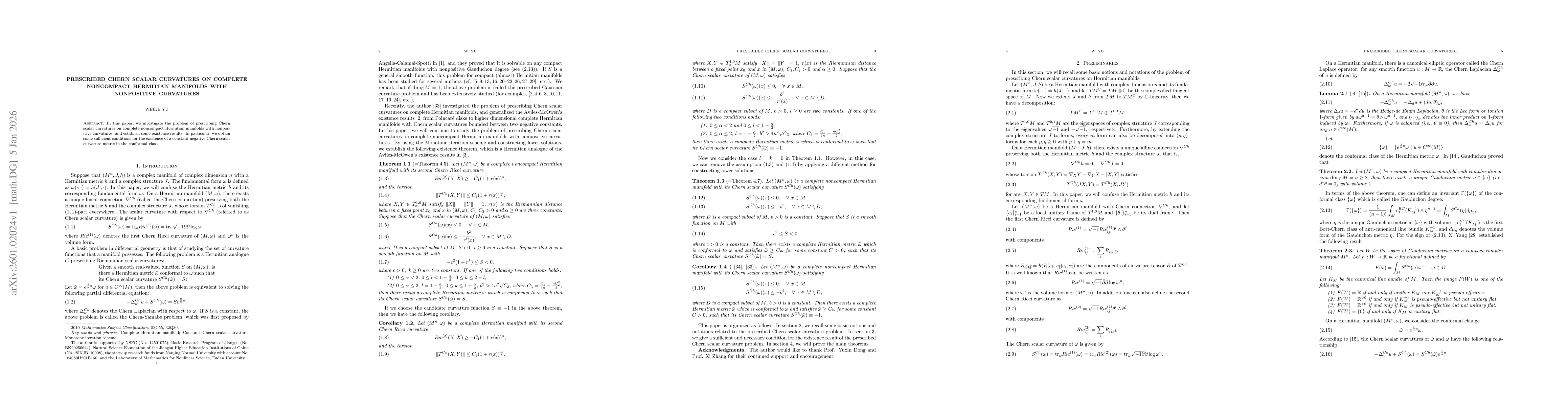 Thumbnail for Prescribed Chern scalar curvatures on complete noncompact Hermitian manifolds with nonpositive curvatures