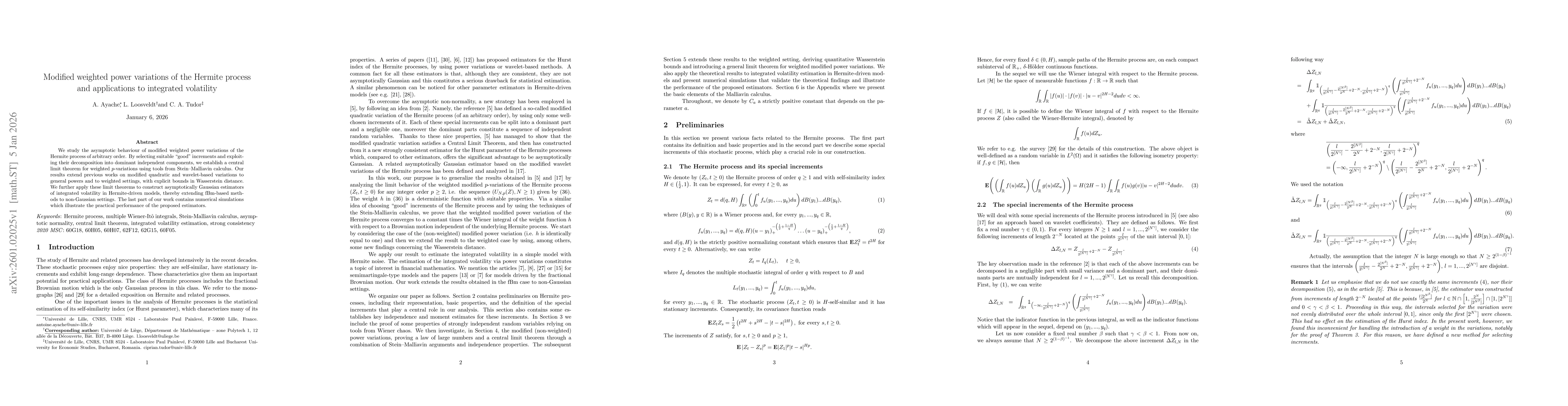 Thumbnail for Modified weighted power variations of the Hermite process and applications to integrated volatility