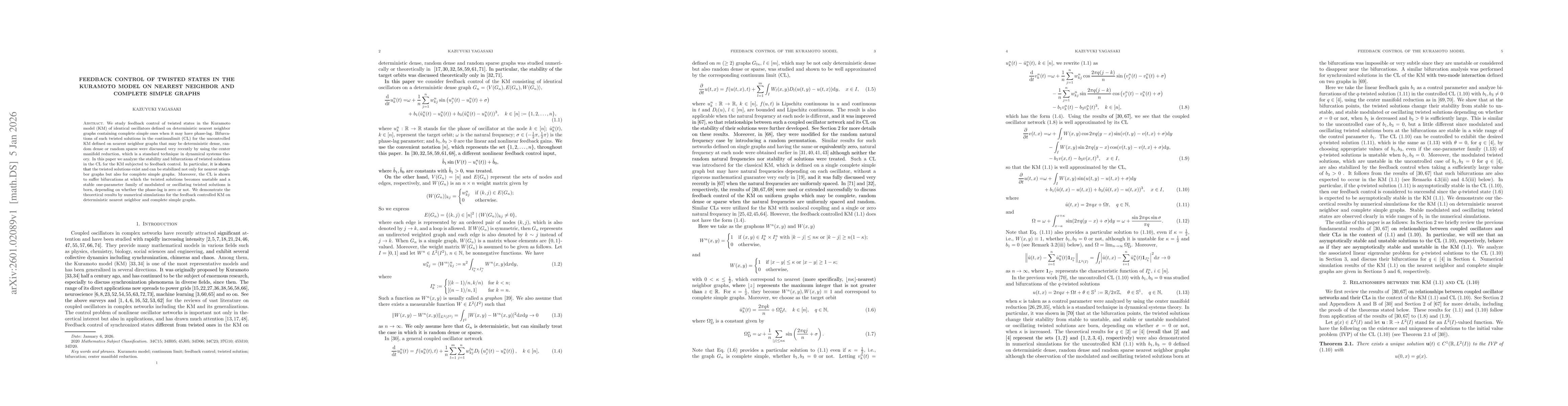 Thumbnail for Feedback control of twisted states in the Kuramoto model on nearest neighbor and complete simple graphs