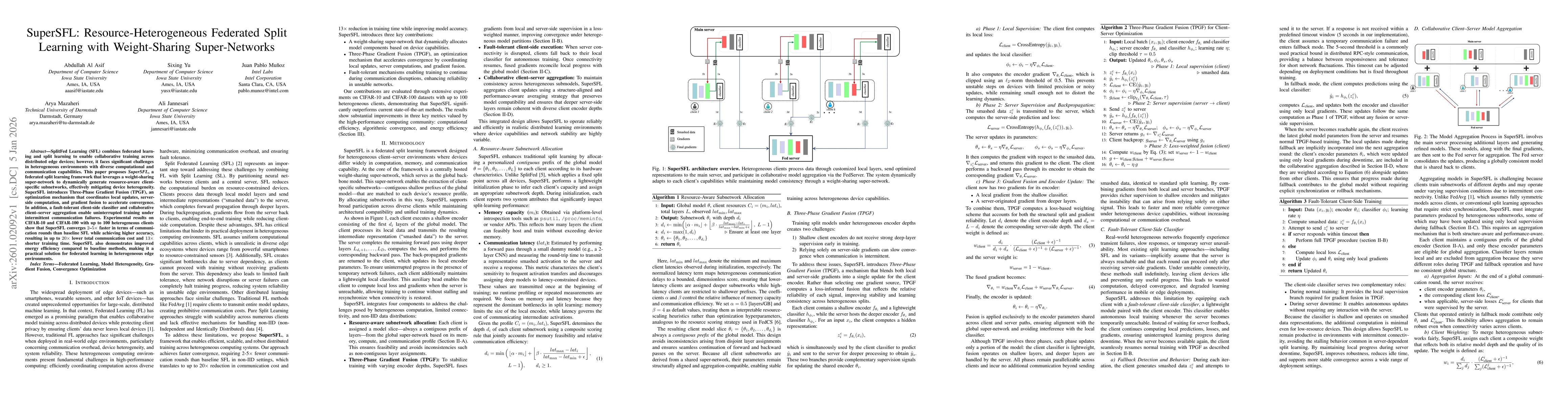 Thumbnail for SuperSFL: Resource-Heterogeneous Federated Split Learning with Weight-Sharing Super-Networks