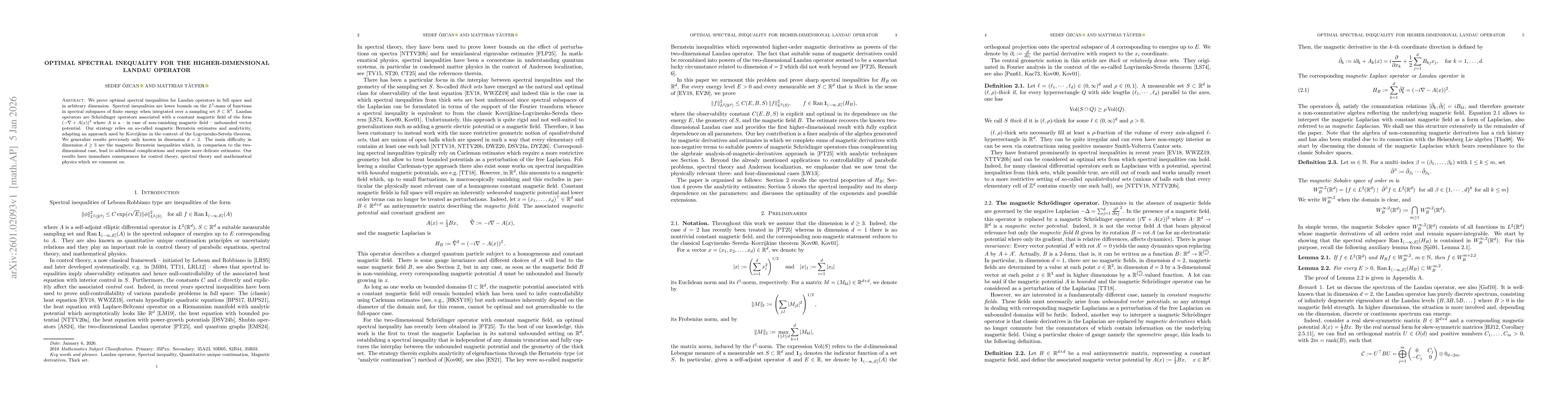 Thumbnail for Optimal Spectral Inequality for the Higher-Dimensional Landau Operator