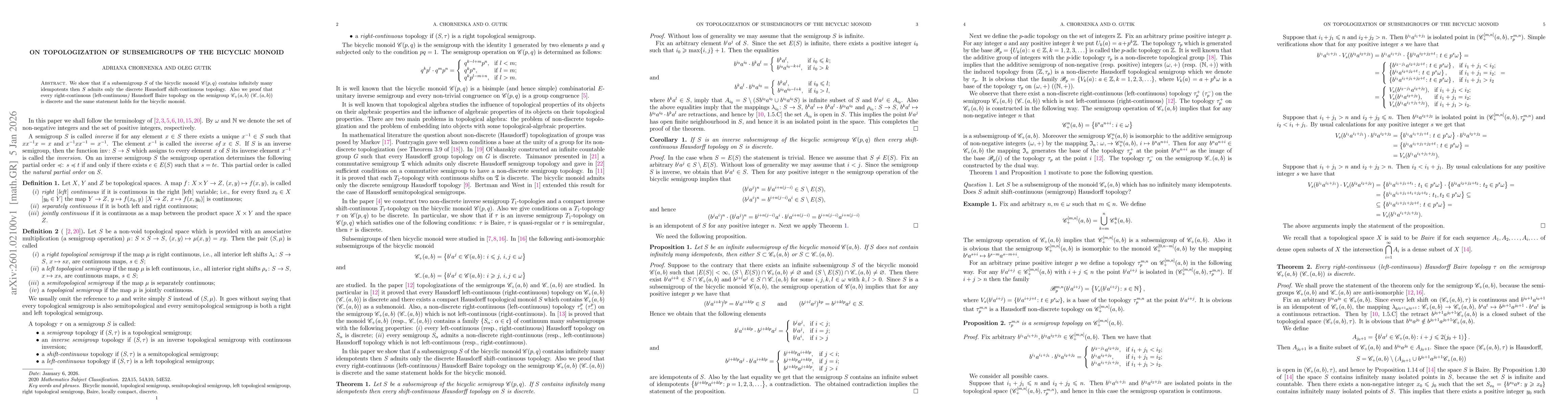 Thumbnail for On topologization of subsemigroups of the bicyclic monoid