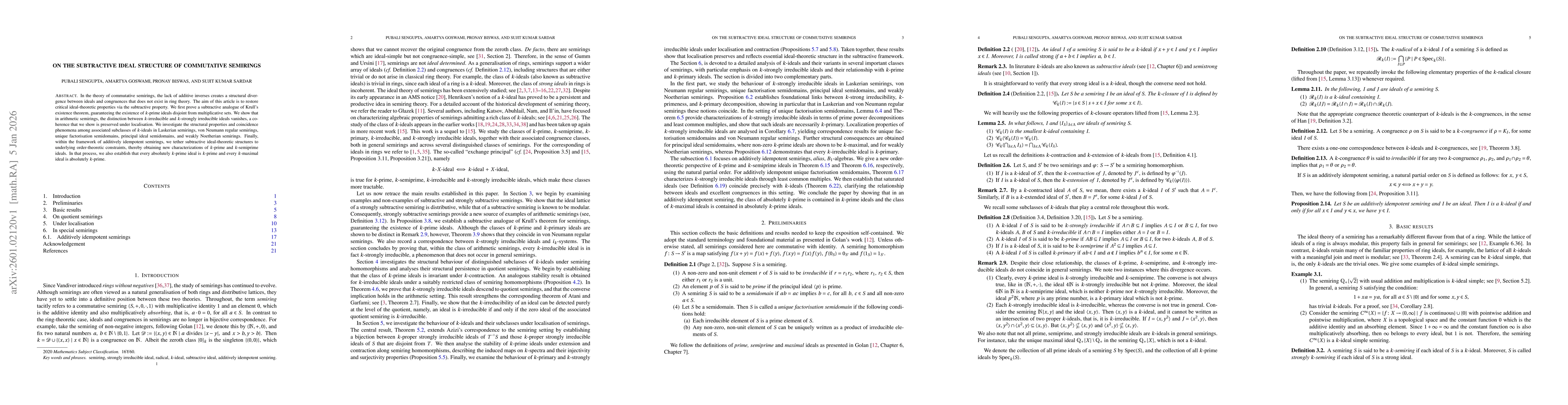 Thumbnail for On the Subtractive Ideal Structure of Commutative Semirings