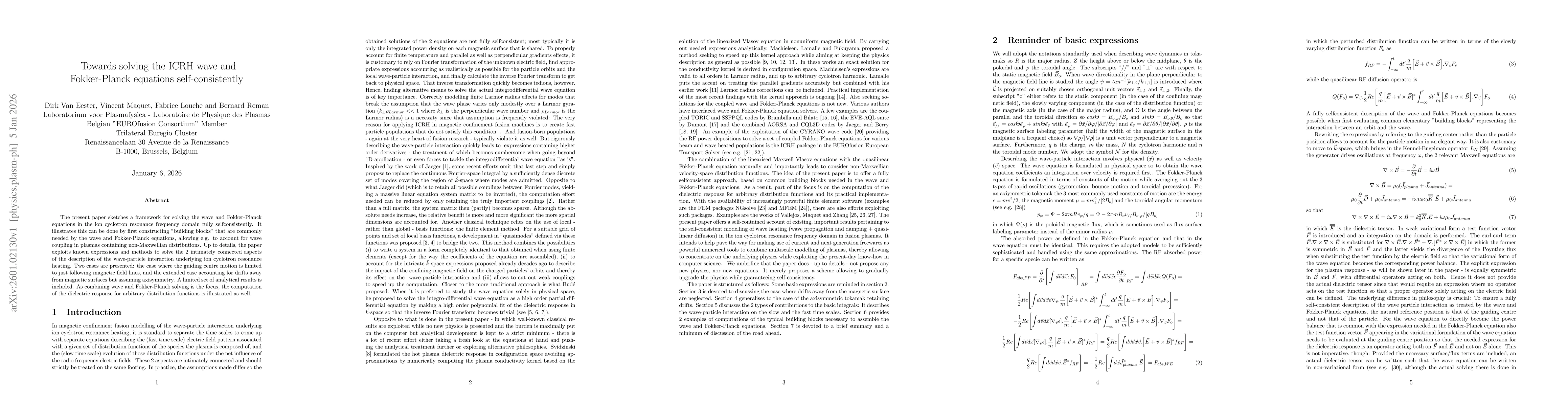 Thumbnail for Towards solving the ICRH wave and Fokker-Planck equations self-consistently