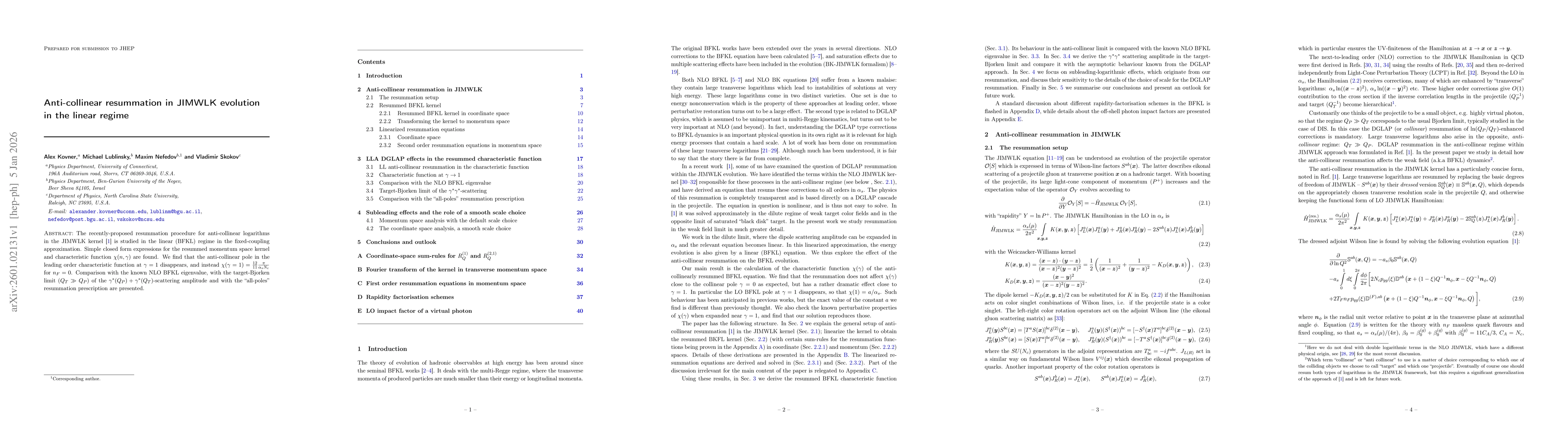 Thumbnail for Anti-collinear resummation in JIMWLK evolution in the linear regime
