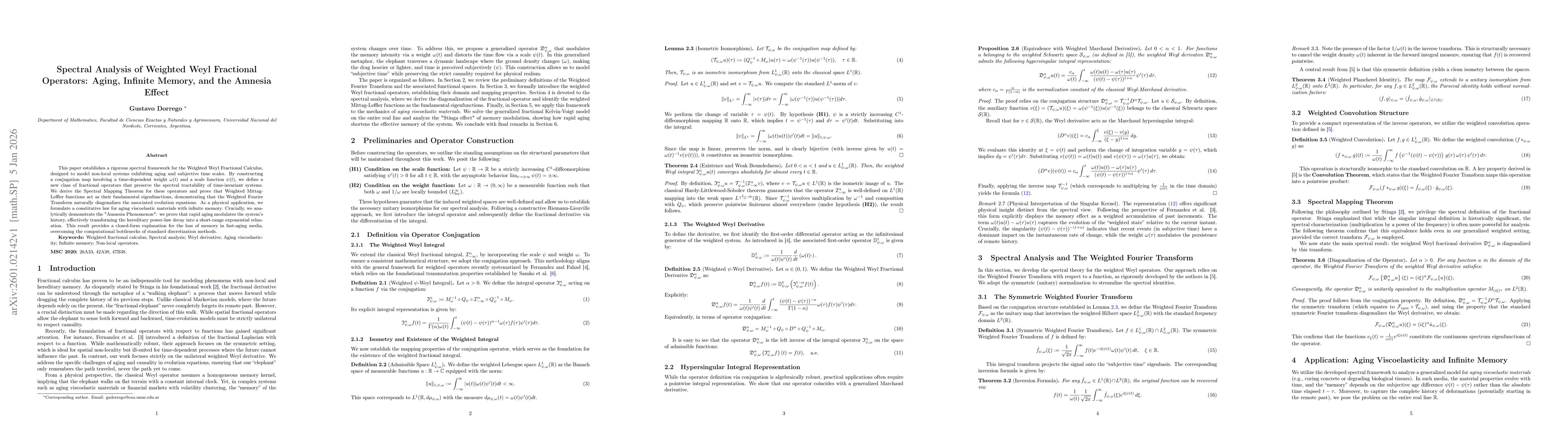 Thumbnail for Spectral Analysis of Weighted Weyl Fractional Operators: Aging, Infinite Memory, and the Amnesia Effect