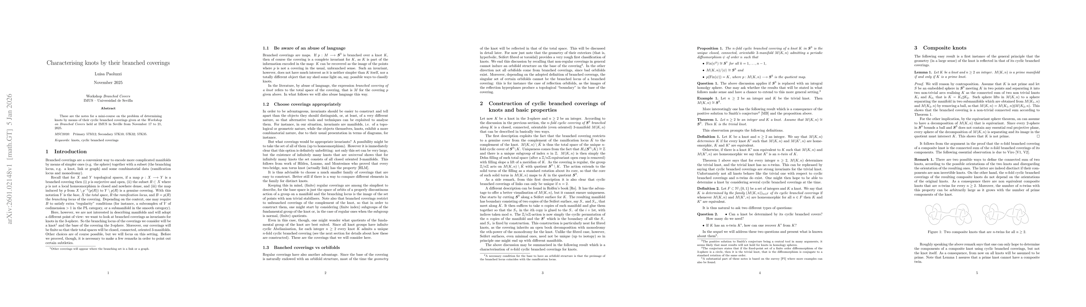 Thumbnail for Characterising knots by their branched coverings