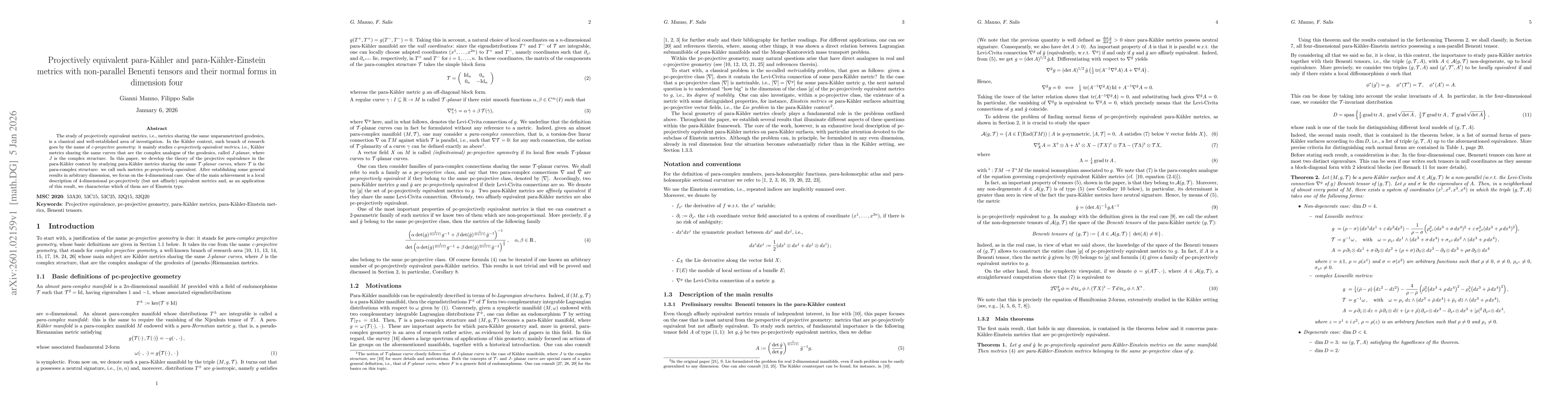 Thumbnail for Projectively equivalent para-Kaehler and para-Kaehler-Einstein metrics with non-parallel Benenti tensors and their normal forms in dimension four