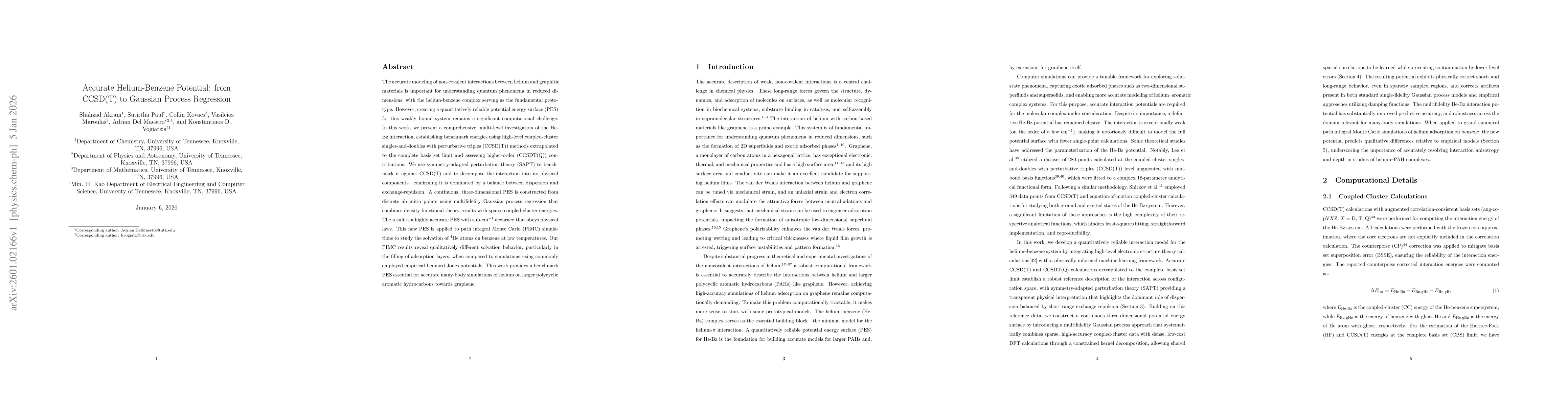 Thumbnail for Accurate Helium-Benzene Potential: from CCSD(T) to Gaussian Process Regression