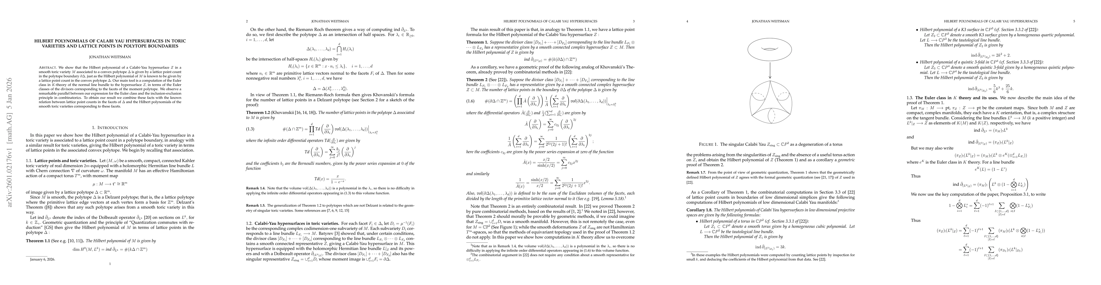 Thumbnail for Hilbert Polynomials of Calabi Yau Hypersurfaces in Toric Varieties and Lattice Points in Polytope Boundaries