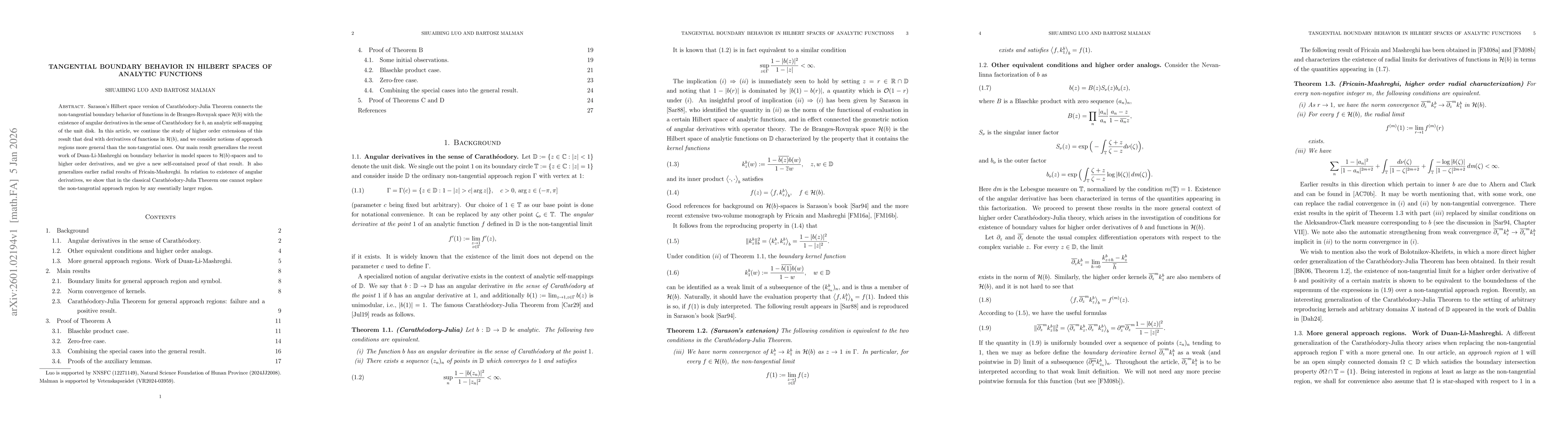 Thumbnail for Tangential boundary behavior in Hilbert spaces of analytic functions