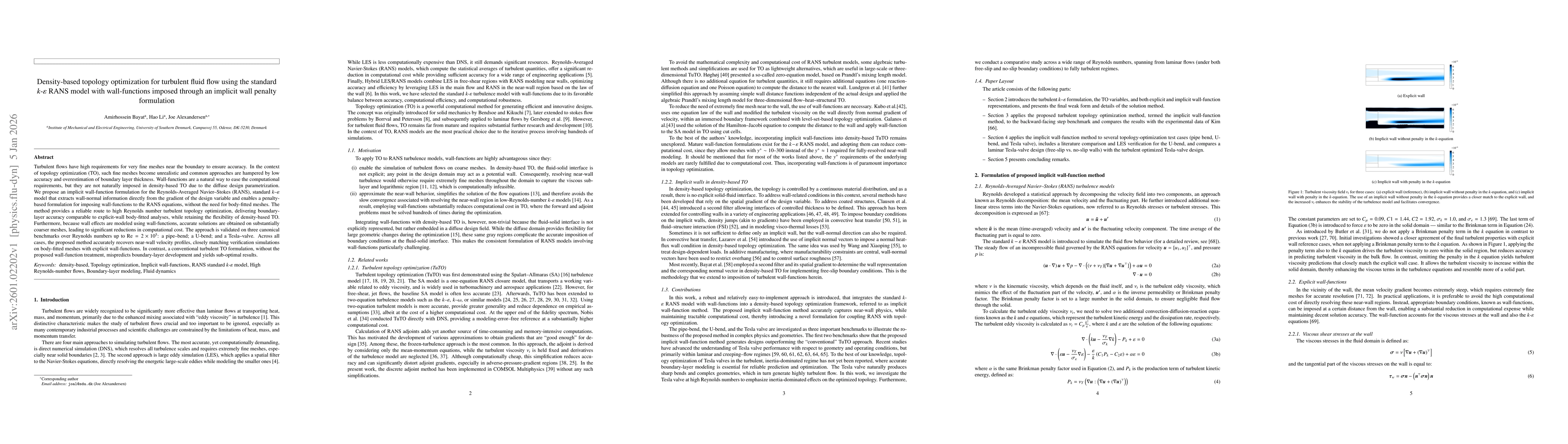 Thumbnail for Density-based topology optimization for turbulent fluid flow using the standard k-epsilon RANS model with wall-functions imposed through an implicit wall penalty formulation
