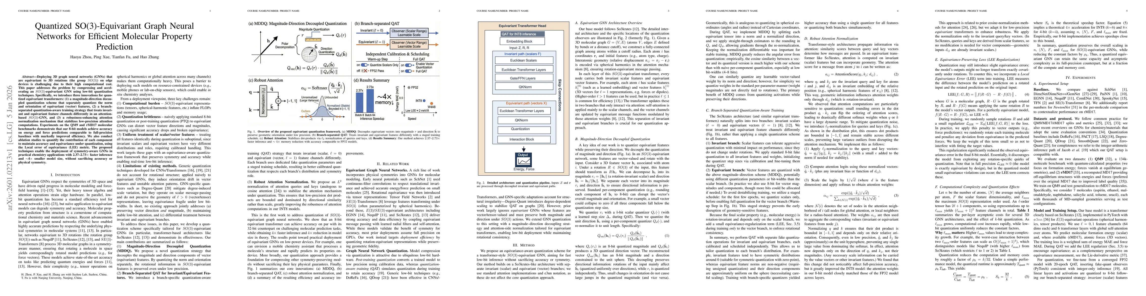 Thumbnail for Quantized SO(3)-Equivariant Graph Neural Networks for Efficient Molecular Property Prediction
