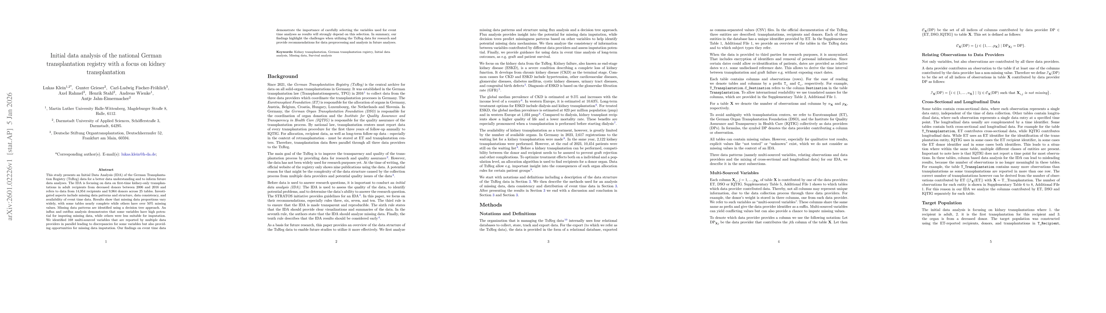 Thumbnail for Initial data analysis of the national German transplantation registry with a focus on kidney transplantation
