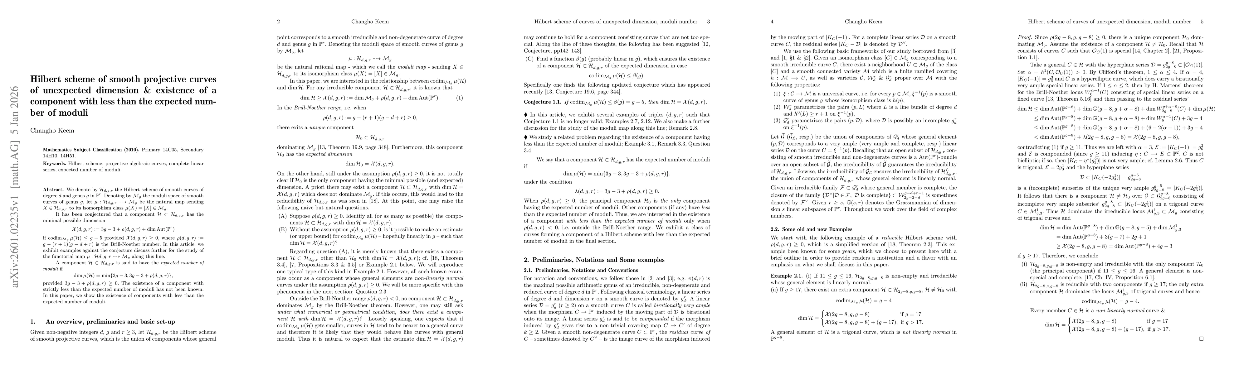 Thumbnail for Hilbert scheme of smooth projective curves of unexpected dimension \& existence of a component with less than the expected number of moduli