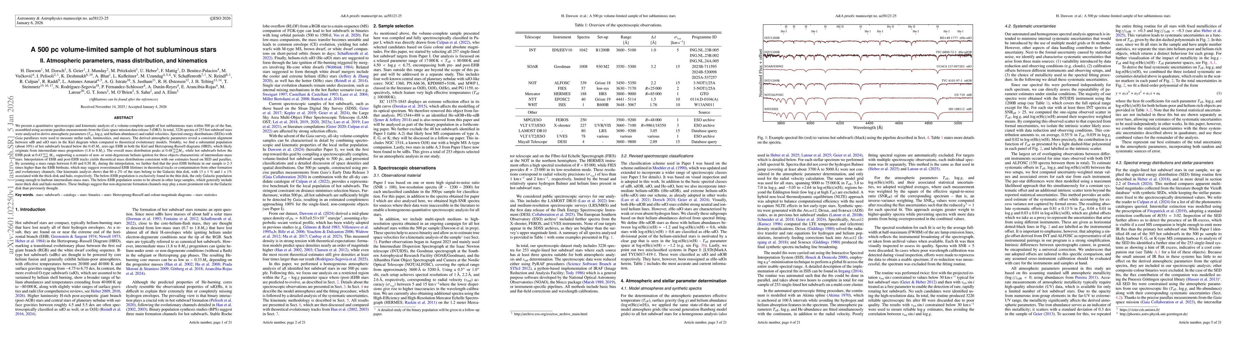 Thumbnail for A 500 pc volume-limited sample of hot subluminous stars II. Atmospheric parameters, mass distribution, and kinematics