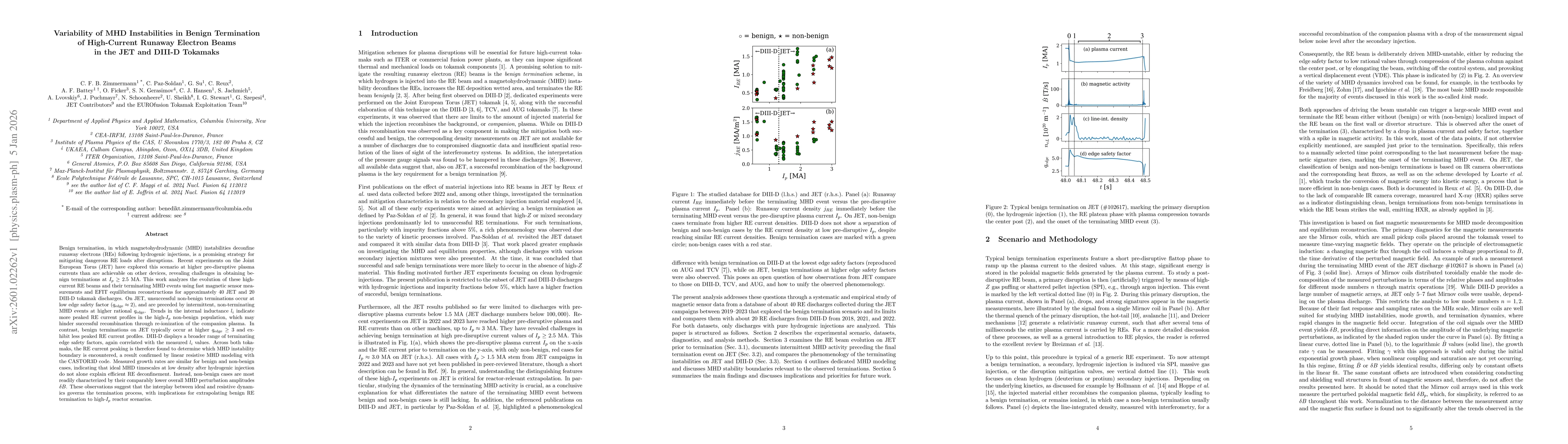 Thumbnail for Variability of MHD Instabilities in Benign Termination of High-Current Runaway Electron Beams in the JET and DIII-D Tokamaks