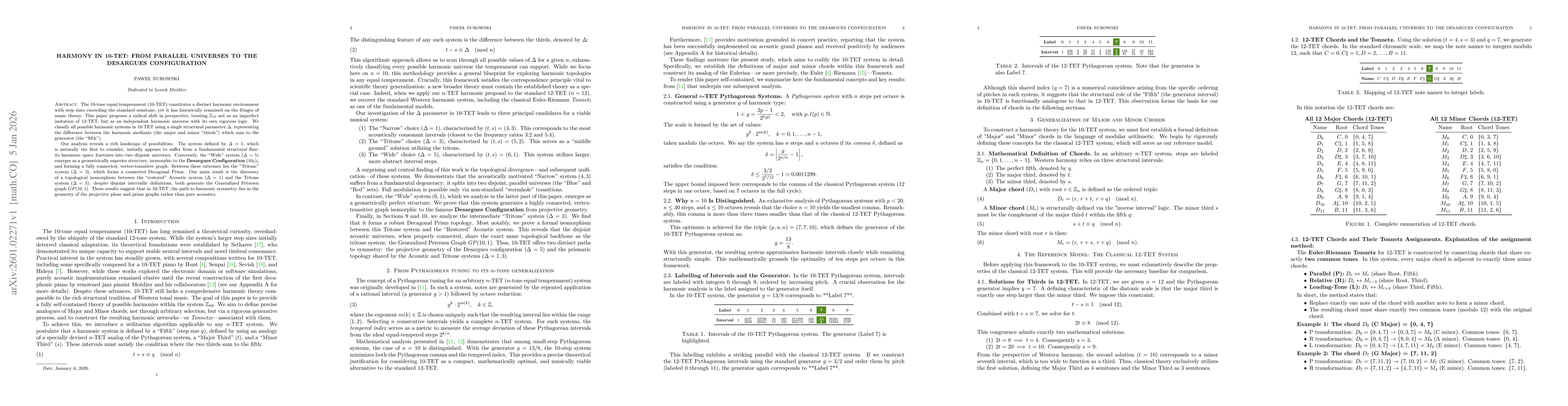 Thumbnail for Harmony in 10-TET: From Parallel Universes to the Desargues Configuration